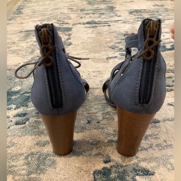 PARKER & Sky Strappy Sandal Gladiator Block High Heels Blue Butterfly Zip Up 7.5 - Picture 6 of 16